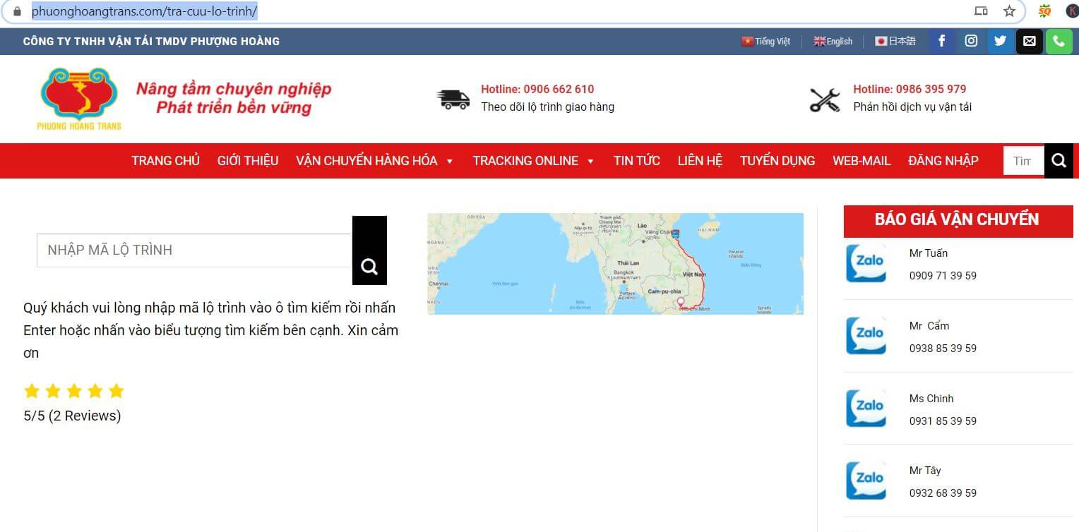 tra cứu vận đơn trên website Phượng Hoàng