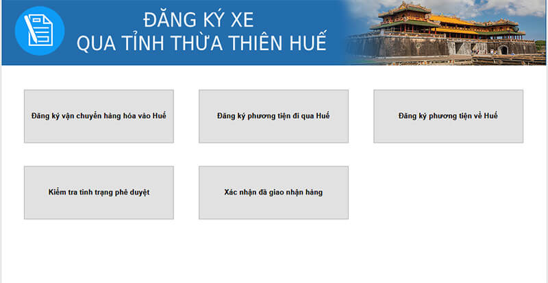 Cổng thông tin đăng ký vận chuyển hàng qua Huế trực tuyến Cổng thông tin đăng ký vận chuyển hàng qua Huế trực tuyến