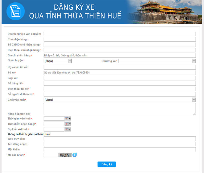 Cổng thông tin đăng ký vận chuyển hàng qua Huế trực tuyến Cổng thông tin đăng ký vận chuyển hàng qua Huế trực tuyến
