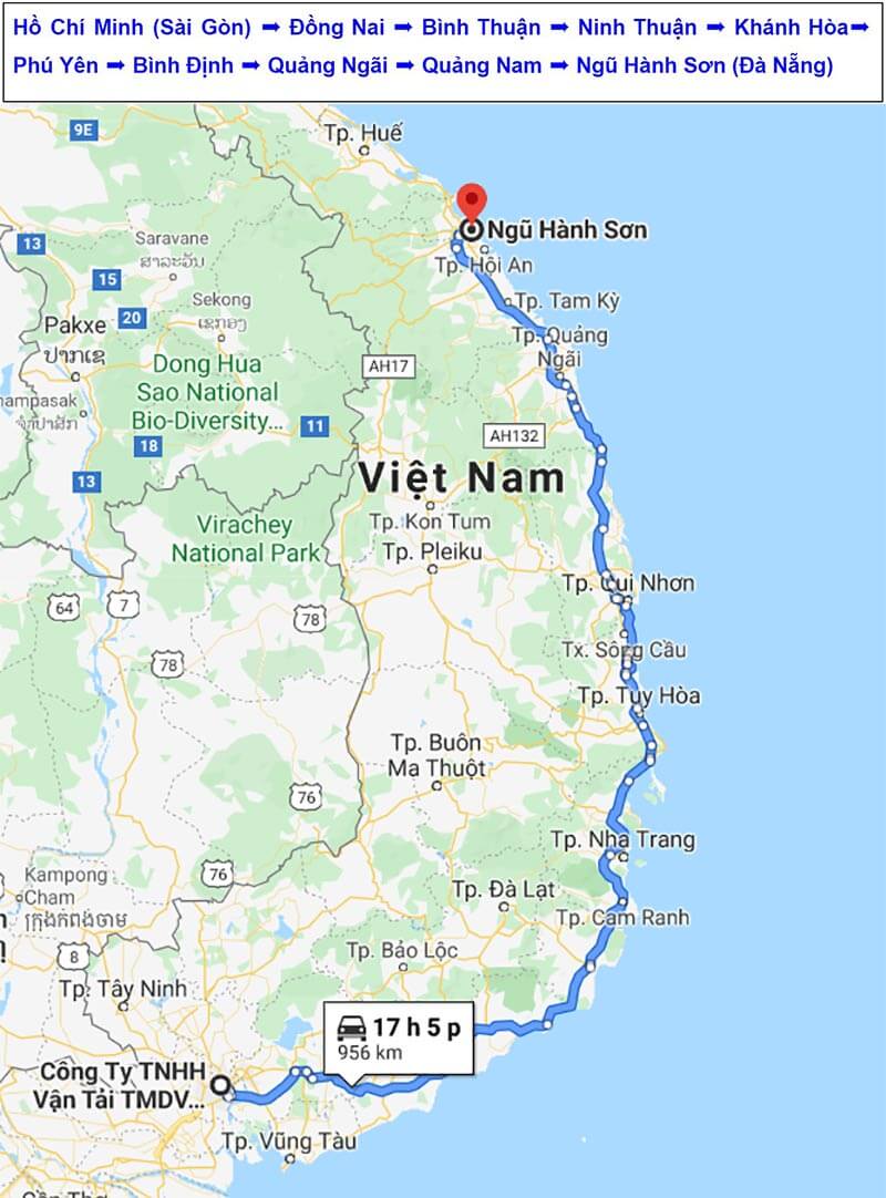 Lộ trình vận chuyển hàng đi Sơn Trà Đà Nẵng từ TPHCM